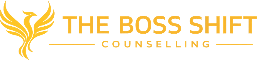 The Boss Shift Counselling logo — a gold phoenix beside the business name